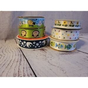 Lot Of Ribbon mostly Satin Fish Farm Moon Stars Monkey